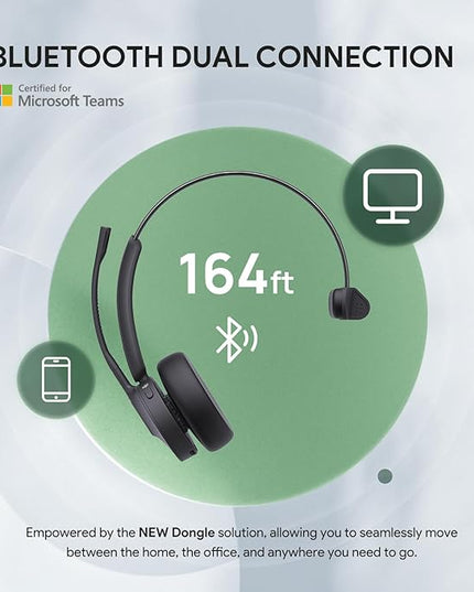 Yealink BH70 Mono Wireless Bluetooth Headset with Microphone for Work, up to 35h Talking Battery Life, 3-Mic Noise Cancellation, 91g Lightweight Microsoft Teams Certified Work Headsets for PC
