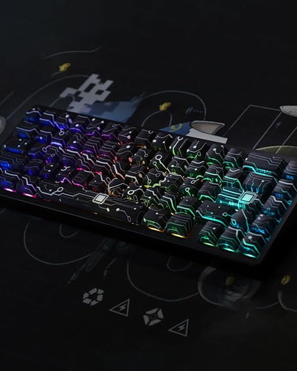 Tsungup Custom PBT Keycaps,135 Keys Shine Through Cool Modern Technology Style Theme Side Printed Keycap Set,Cherry Profile Keyboard Key caps for Cherry MX Switches Mechanical Keyboards(Black)