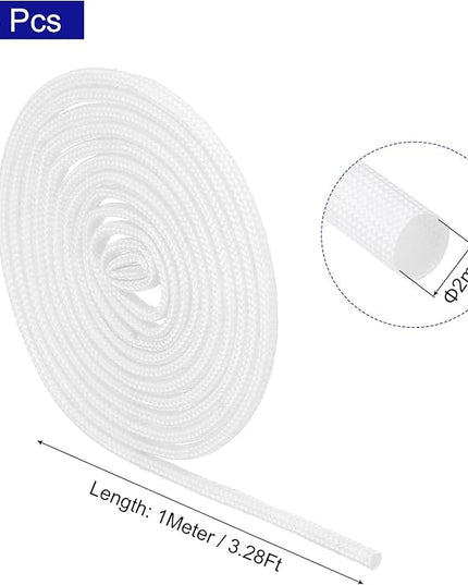 MECCANIXITY 5Pcs Wire Insulation Braid Fire Sleeve,3.28Ft-2mm ID White, High Temp Silicone Coated Fiberglass Sleeving for Automotive Hose Lines Electrical Wiring