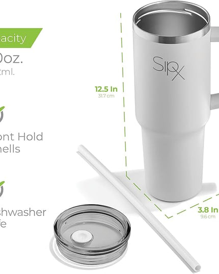 SIPX™ 40 oz Insulated Tumbler with Handle & Straw – Vacuum Insulated Stainless Steel, Leakproof, Cupholder Friendly – Perfect for Iced Coffee, Water & Travel – White
