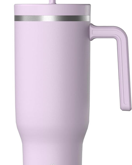 Hydrapeak Voyager 40 Oz Stainless Steel Tumbler with Handle, Insulated Water Bottle With Straw & Lid, Cupholder Friendly Reusable Travel Mug (Blush)