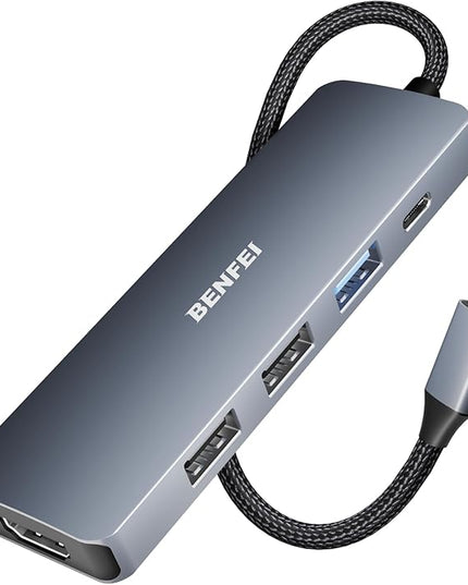 BENFEI USB C Hub 5-in-1 with 4K HDMI(Certified), 100W Power Delivery, 3 USB-A, Silicone Cable, Aluminum Case Compatible with MacBook Pro/Air, iPad Pro, iMac, iPhone 15 Pro/Pro Max, XPS, Thinkpad