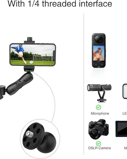 Taisioner Super Camera Clamp Mount 3.6" Socket Arm 360°Ball Head Magic Arm 1/4" Thread for Canon Nikon/Digital Camera/DSLR/Gopro/Insta360/LED Light(Gopro Adapter,Phone Holder)