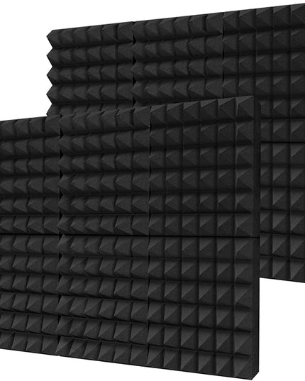 TroyStudio Thick Acoustic Foam Panels, 12 X 12 X 3 Inch, 12 Pcs Broadband Sound Absorbing, Dense Soundproof Padding Tile, Recording Studio Foam Absorber, Pyramid Decorative 3D Wall Ceiling Panel