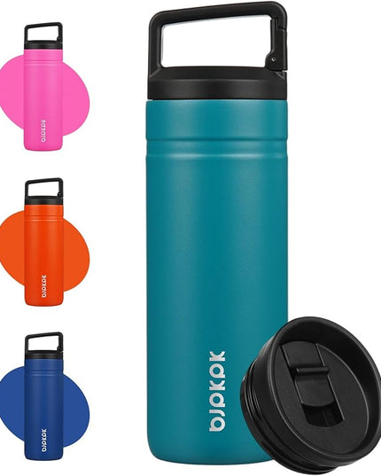 BJPKPK Insulated Water Bottle with 2 Lids,20 oz Double Wall Stainless Steel Vacuum Tumbler Travel Coffee Mug,Wide Mouth Thermal Cup,Lake Blue