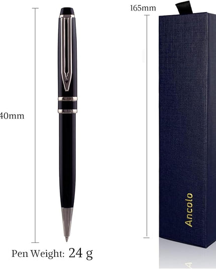 Ancolo Personalized Ballpoint Pens - Executive Writing Pen with 10 Black Ink Refill Engraved with Your Message Name on the Pens Gift Set for Man/Women/Writers/Collection/Journalist