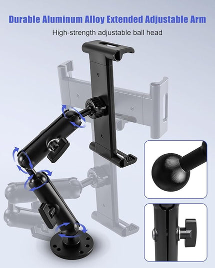 THXCHER Industrial Aluminum Tablet Mount with Dual Link Arm, Heavy Duty 360° Adjustable Holder for 6-13" Devices, Multi-Hole Base for Truck Boat Wall Desk Installation
