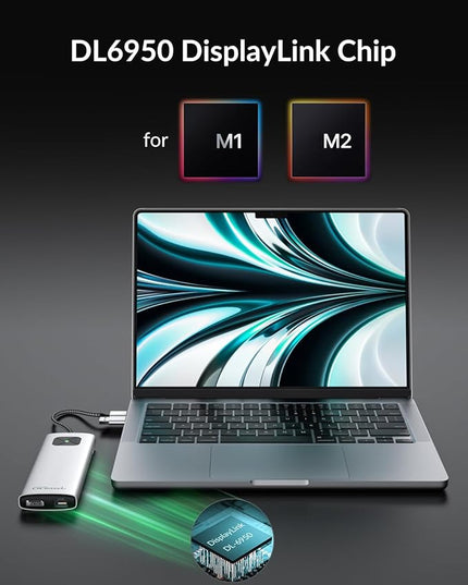 GiGimundo LK10 10 in 1 Laptop Docking Station Dual Monitor, USB C Hub Dual 4K@60Hz HDMI, 2 DP, 3 USB A, 100W PD, 1000Mbps Ethernet, 3.5MM Audio, USB Multiport Adapter for MacBook/DELL/HP/Lenovo
