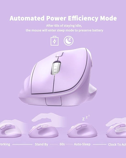 Ergonomic Wireless Mouse with USB Receiver for PC Computer, Laptop and Desktop, Ergo Mouse Vertical with Silent Clicks Long Battery Life, Up to 1600 DPI & 1 AA Battery Powered, Purple