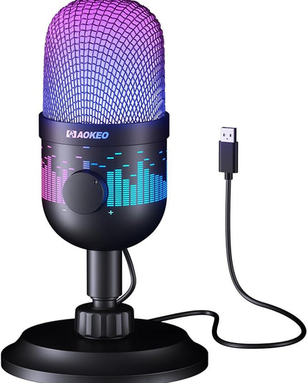Aokeo USB Gaming Microphone, Condenser Microphone for PC/MAC/PS4/PS5/Phone-Cardioid Mic with RGB Lighting