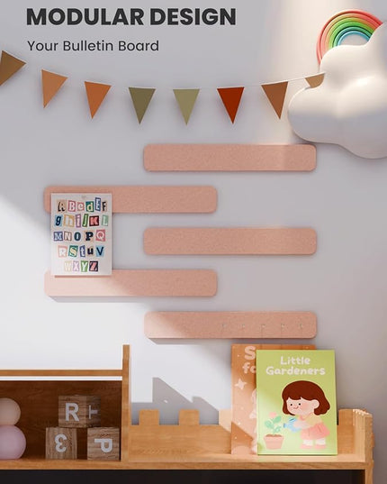 Fluxynara Cork Board Alternative Felt Strip Board 5-Pack 13"x2", Office Pin Board with 35 Push Pins, Adhesive Install for Bedroom Door & Home Office(Pink)