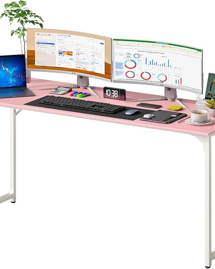 PayLessHere | 63 Inch Computer Desk | Pink | Office Desk with Metal Frame, Adjustable Feet | Water-Resistant, Scratchproof Surface | Sturdy Writing Table for Home Office or Study | Pack of 1