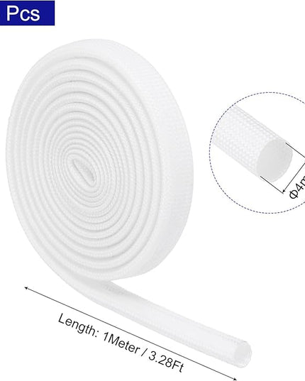 MECCANIXITY 5Pcs Wire Insulation Braid Fire Sleeve,3.28Ft-4mm ID White, High Temp Silicone Coated Fiberglass Sleeving for Automotive Hose Lines Electrical Wiring