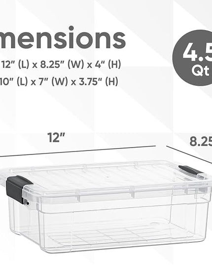 Superio Clear Storage Boxes with Lids, 4.5 Quart Plastic Container Bins for Organizing, Stackable Crates, BPA Free, Non Toxic, Odor Free, Organizers for Home, Office and Dorm, 6 Pack