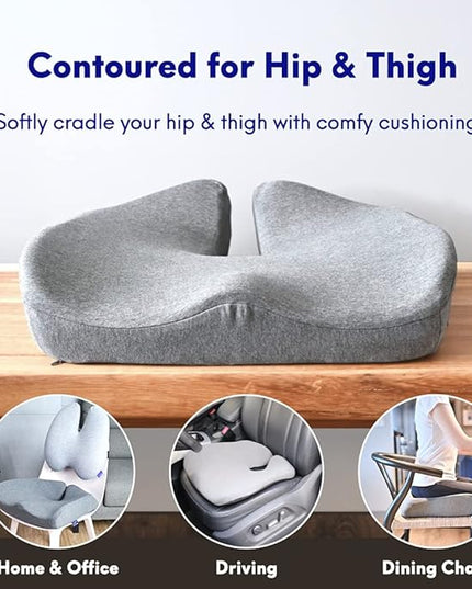 Cushion Lab Patented Pressure Relief Seat Cushion for Long Sitting Hours on Office & Home Chair - Extra-Dense Memory Foam for Soft Support. Car Pad for Hip, Tailbone, Coccyx, Sciatica - Black