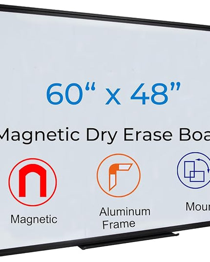 60 x 48 Inch Black Frame Magnetic Whiteboard (5 x 4 Ft) - Modern Aesthetic Dry Erase Board for Home Office Decor, Creative Studio & Video Background - Anti-Ghosting Surface with Tray