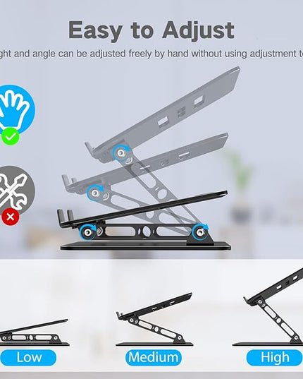 Adjustable Laptop Stand for Desk, Metal Foldable Laptop Riser Holder, Portable Desktop Book Stands, Ventilated Cooling Computer Notebook Stand Compatible with 10-15.6” Laptops