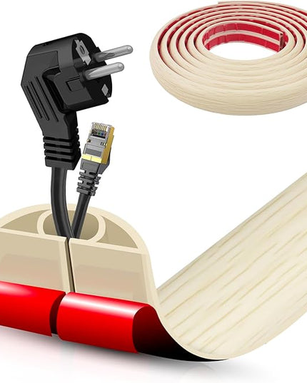 Floor Cord Cover Self Adhesive Cord Hider,10FT Cable Management, Extension Strip Protector for Wires, Prevent Cable Trips for Offices, Gyms, Exhibitions Cavity:0.51"(W) x 0.3"(H) Yellow Wood