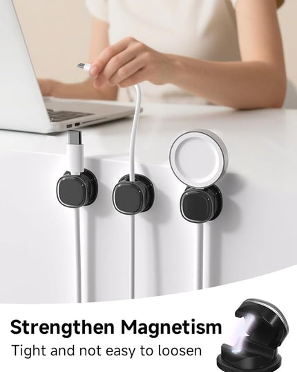 Magnetic Cable Clips, Adjustable Cord Holder Management, Adhesive Wire Keeper Organizer for Home Office Desk Phone PC Car Wall Desktop Nightstand Appliance (9-PCS Black)