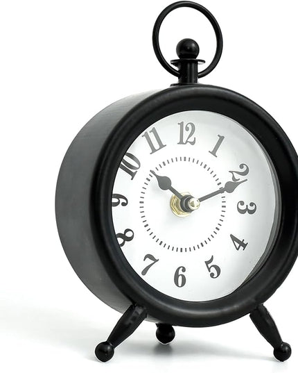 EMAX HOME Small Black Desk and Shelf Clock, 4.7*7.3 Inch Retro Elegant Tabletop Clock with Glass Cover, Silent Non-Ticking Battery Operated Decorative Clock for Living Room, Office, Bedroom, Gift Idea