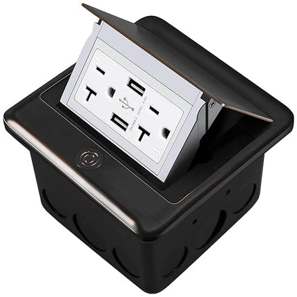 Vagueior Recessed Floor Electrical Outlet Kit,Waterproof Electrical Outlet Covcer Box,Hidden 4.8A USB+20A Tamper-Resistant Receptacle Outlet with Slow Elastic Damping ，ETL Certified,ORB