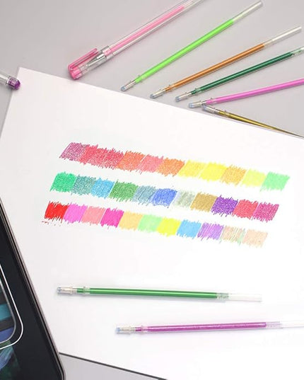 200 Colors Gel Pen Ink Refills, Glitter Neon Gel Ink Pens Refills Replace Cartridges for Adult Coloring Books Journaling Women Gifts, No Repeats