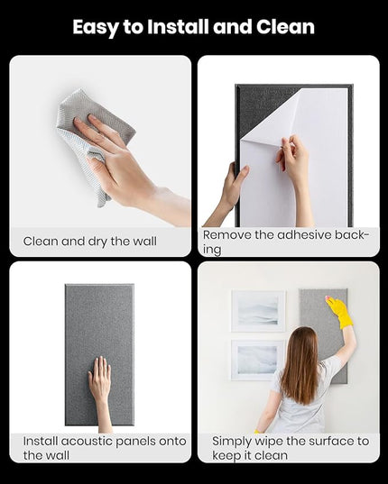 Moukey Acoustic Panels 4 PCS, 2.4“ Thick Fiberglass Soundproof Wall Panels 24''x12'', Self-adhesive Sound Absorbing Panels for Studios, Office, Home Theater (Gray)
