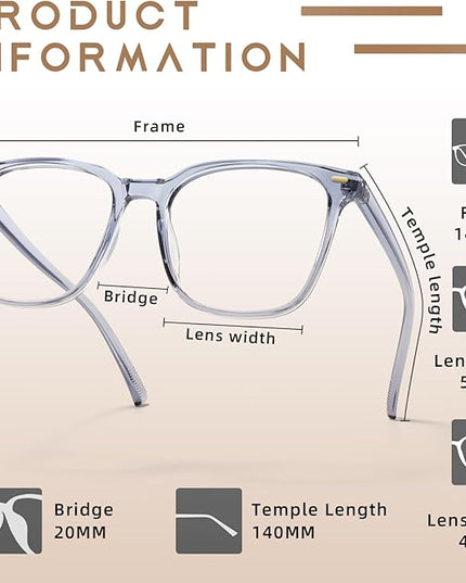 MACJERO Oversized Square Blue Light Blocking Glasses for Women Men, Anti-Fatigue Computer Monitor Gaming Glasses Reduce Eye Strain(transparent Grey)