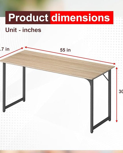 PayLessHere | 55 Inch Computer Desk | Nature | Office Desk with Metal Frame, Adjustable Feet | Water-Resistant, Scratchproof Surface | Sturdy Writing Table for Home Office or Study | Pack of 1