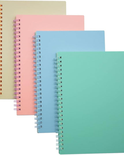 Yansanido Spiral Notebook, 4 Pcs A5 Thick Plastic Hardcover 8mm Ruled 4 Color 80 Sheets -160 Pages Journals for Study and Notes (Light Pink,Light Green,Light Blue,ivory, A5 5.7" x 8.3"-Ruled)