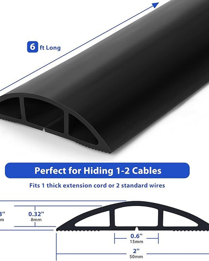 ZhiYo Floor Cord Cover 6ft, Cord Hider Floor Hide Extension Cords, PVC Cable Management Cover Prevent Cable Trips, Wire Covers for Cords, Cable Protector Wire Cavity W0.6in H0.32in Black