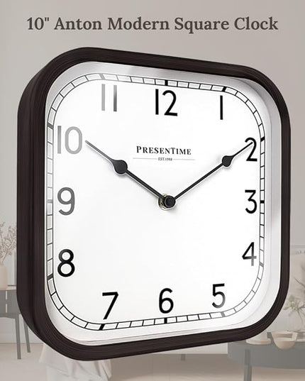 Presentime & Co 10" Anton Vintage Square Clock, Silent No Ticking, Wall & Mantel 2 in 1, Desk and Shelf Clock, Tabletop Décor, Oil Rubbed Bronze Color.