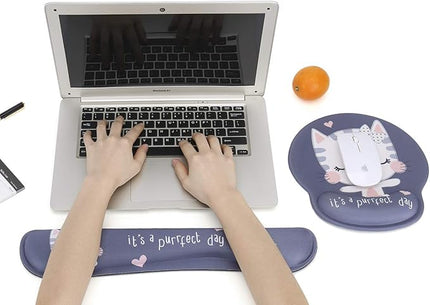 RICHEN Keyboard Wrist Rest and Mouse Pad with Wrist Support, Memory Foam Set for Computer/Laptop/Mac,Gaming and Office, Sturdy & Comfortable & Lightweight for Easy Typing & Pain Relief (Cute Cat)