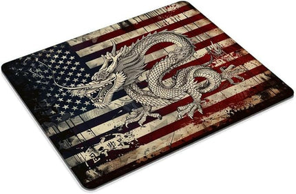 Square Mouse Pad Fierce Mythical Dragon with National Flag-1,Gaming Mouse Pads for Desk,Soft Computer Waterproof Non-Slip Mouse Mat