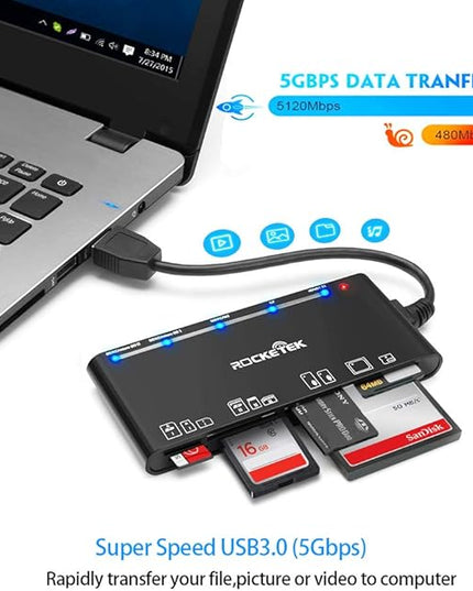 XD Multi Card Reader, SD/TF/CF/Micro SD/XD/MS 7 in 1 USB3.0 Fast 5Gbps Memory Card Reader/Writer/Hub for SD SDXC SDHC CF CFI TF Micro SD Micro SDXC Micro SDHC MS MMC UHS-I Cards,Windows/Linux/Mac OS