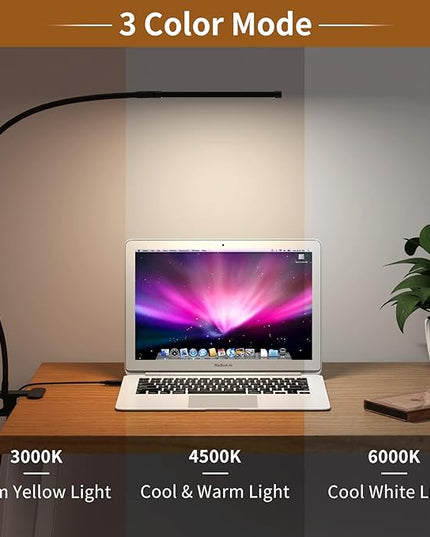 iZELL LED Desk Lamp for Home Office with Clamp [77 LEDs Light 3 Color Modes & 10 Brightness Levels] Flexible Gooseneck Book Lights, Easy Clip on Reading Headboard