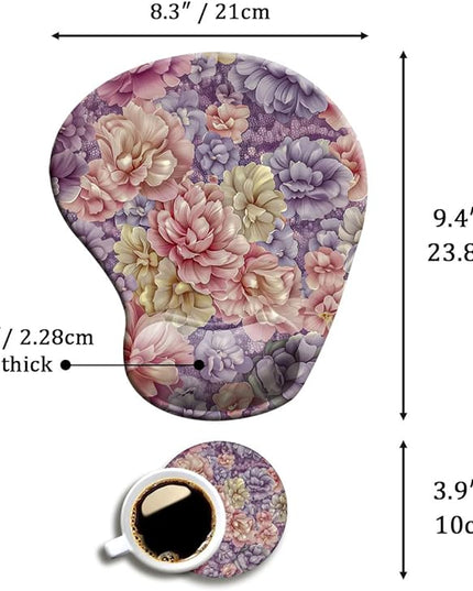 Ergonomic Mouse Pad with Wrist Support,Mouse Pad with Wrist Rest and Coaster Set,Office Supplies Non-Slip Mouse Pads for Desk, Non-Slip Comfortable,Boho Floral