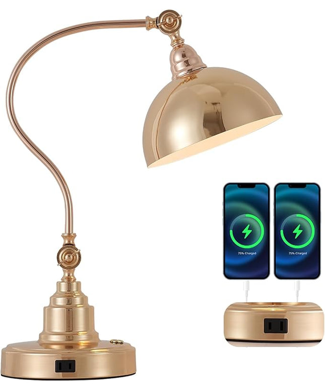 Vintage French Gold Desk Lamp Decorative Table Lamp for Home Office Living Room Bedroom Desk Light, Rustic Industrial Farmhouse Antique Library Study Desk Lamp E26 LED Bulb Included