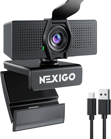 NexiGo N60 Pro (Gen 2) 1080P Webcam with Distortion-Free Lens, USB A to Type-C Data Cable, Noise Reduction Mic & Privacy Cover, for Zoom/Skype/Teams/Webex, Laptop MAC PC Desktop