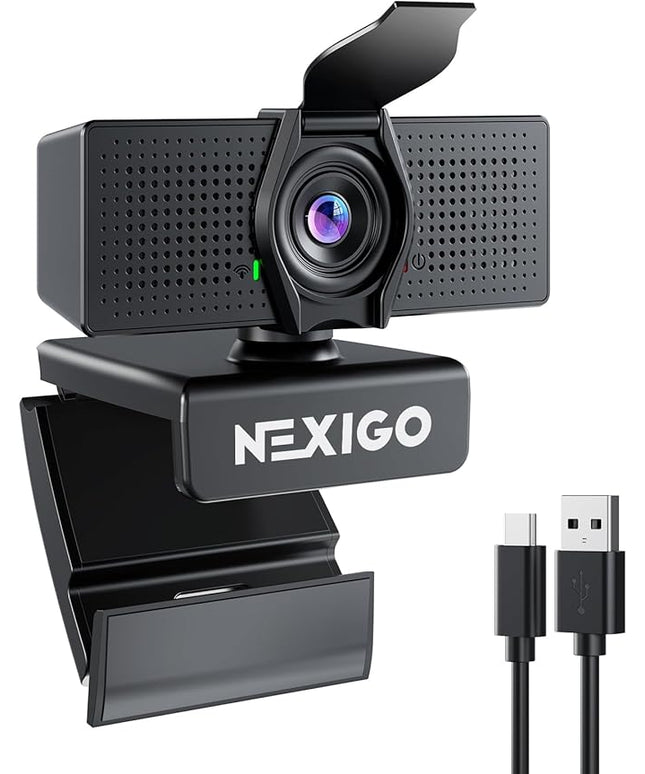 NexiGo N60 Pro (Gen 2) 1080P Webcam with Distortion-Free Lens, USB A to Type-C Data Cable, Noise Reduction Mic & Privacy Cover, for Zoom/Skype/Teams/Webex, Laptop MAC PC Desktop