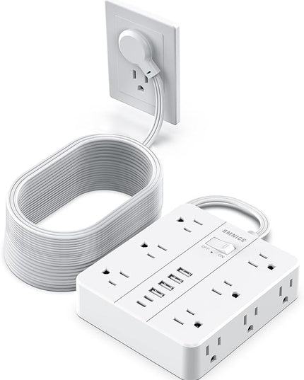 Power Strip Surge Protector 23ft Extension Cord,SMNICE Flat Plug with 12 Outlets 6 USB(2 USB C),Surge Protector Charging Station with Overload Protection for Home, Dorm,Office