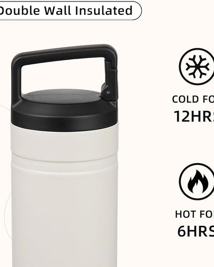 BJPKPK Insulated Water Bottle with 2 Lids,20 oz Double Wall Stainless Steel Vacuum Tumbler Travel Coffee Mug,Wide Mouth Thermal Cup,Milky