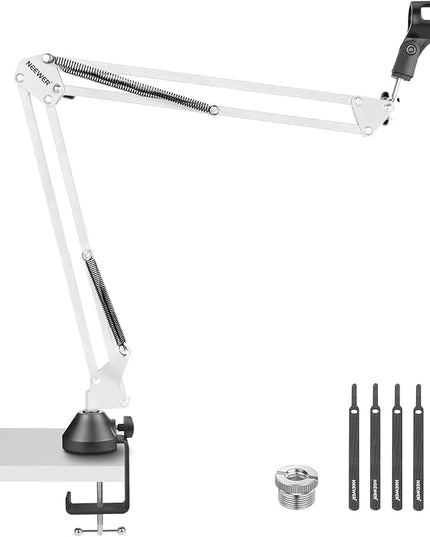 NEEWER Suspension Boom Arm Scissor Mic Stand, Microphone Arm Desk Stand with 3/8" to 5/8" Screw, Cable Ties Compatible with Blue Yeti Snowball Yeti X Quadcast, Max Load 3.3lb/1.5kg, NW-35, White