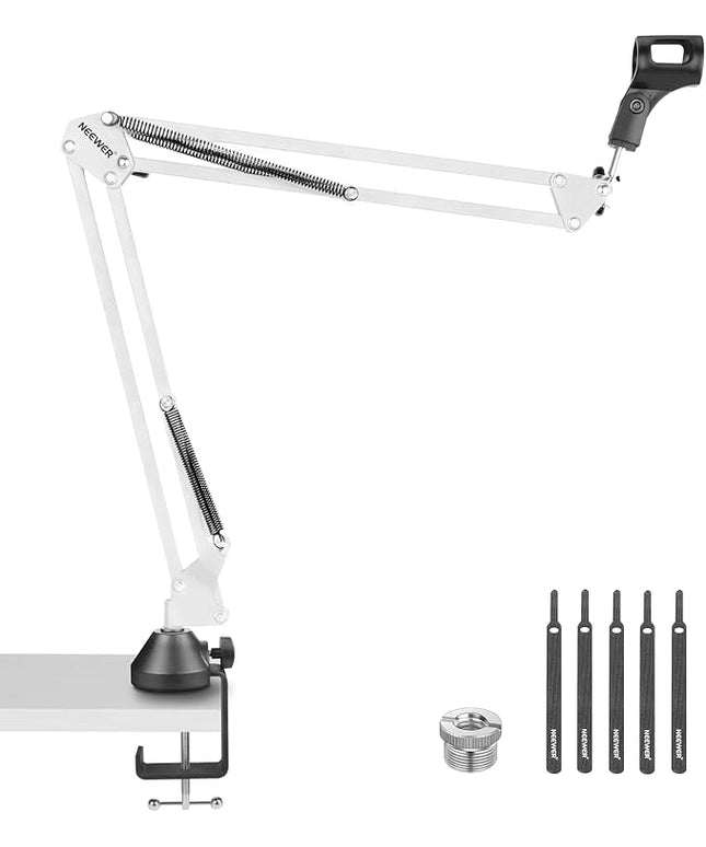 NEEWER Suspension Boom Arm Scissor Mic Stand, Microphone Arm Desk Stand with 3/8" to 5/8" Screw, Cable Ties Compatible with Blue Yeti Snowball Yeti X Quadcast, Max Load 3.3lb/1.5kg, NW-35, White