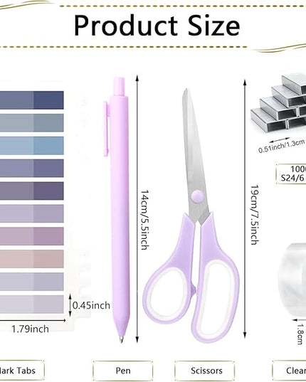 Office Supplies Set,Desk Accessories,Stapler and Tape Dispenser Set,1000 Staples,Staple Remover,Hinder Clips,Scissor,Index Tabs,Clear Tape,Ballpoint Pen,Coworkers(Purple)