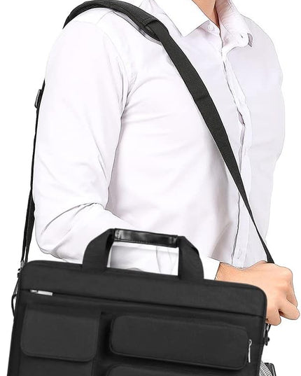 MOSISO Laptop Shoulder Bag 15.6 inch, 15-15.6 inch Computer Bag Compatible with MacBook Pro 16 inch, HP, Dell, Lenovo, Notebook with 2 Raised&1 Flapover&1 Horizontal Pocket&Handle&Belt, Black
