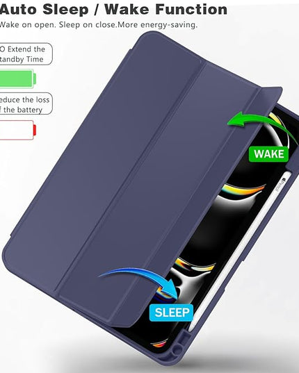 ZryXal iPad Pro 11 Inch Case (M5) 2025/ (M4) 2024 (Model: A2836/A2837/A3006), Trifold Stand Smart Cover with Pencil Holder and Soft TPU Back, Auto Wake/Sleep (Dark Blue)