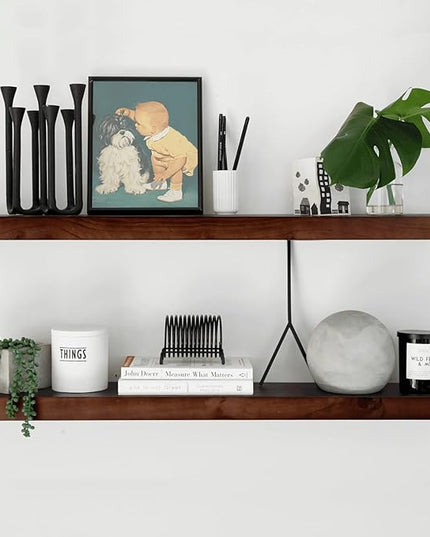 Homeforia Walnut 36 inch Floating Shelf, High End Solid Real Wood 36inch Large Shelves for Bathroom Wall, Dark Brown 36 inches Long Floating Shelves, Heavy Duty Bracket, 36 X 6.5 X 1.75 inch, Set of 2