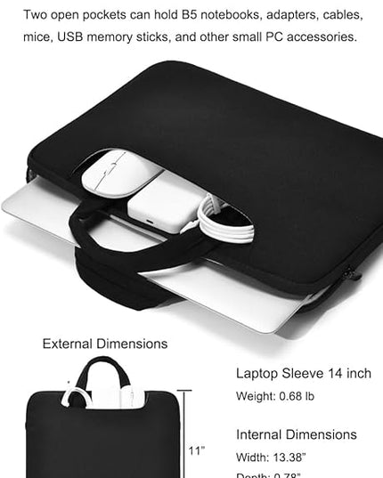 Slim Business Laptop Sleeve, Lightweight Protective Case with Handle & Pockets for 14/15.6" Laptops