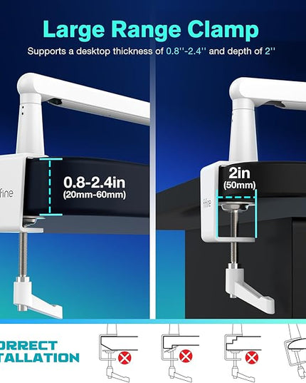 FIFINE Boom Arm Mic Stand, Low Profile Microphone Arm Stand, Podcast Mic Boom Arm with Desk Mount, Cable Channels Management, Metal Boom Arm White for Recording/Streaming/Gaming/Home Office-BM88W